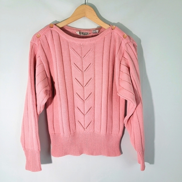 VTG Andrew St. John Baby Pink Crewneck Cable Knit Sweater Sz M Y2K Barbiecore - Picture 11 of 11